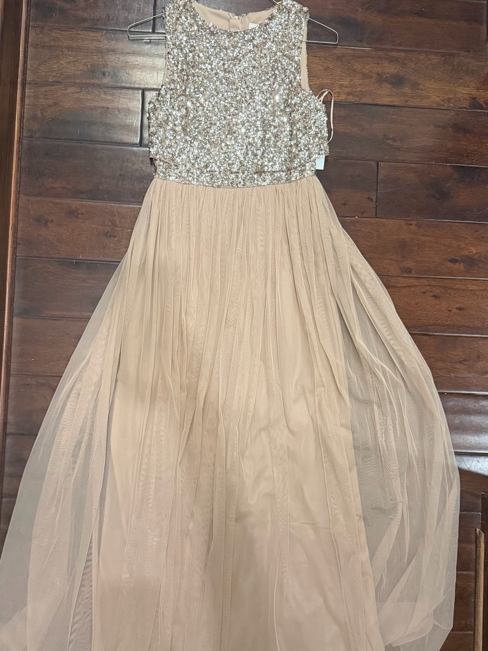 Women’s Sequin Bodice Tulle Maxi Dress - Champagne/Gold